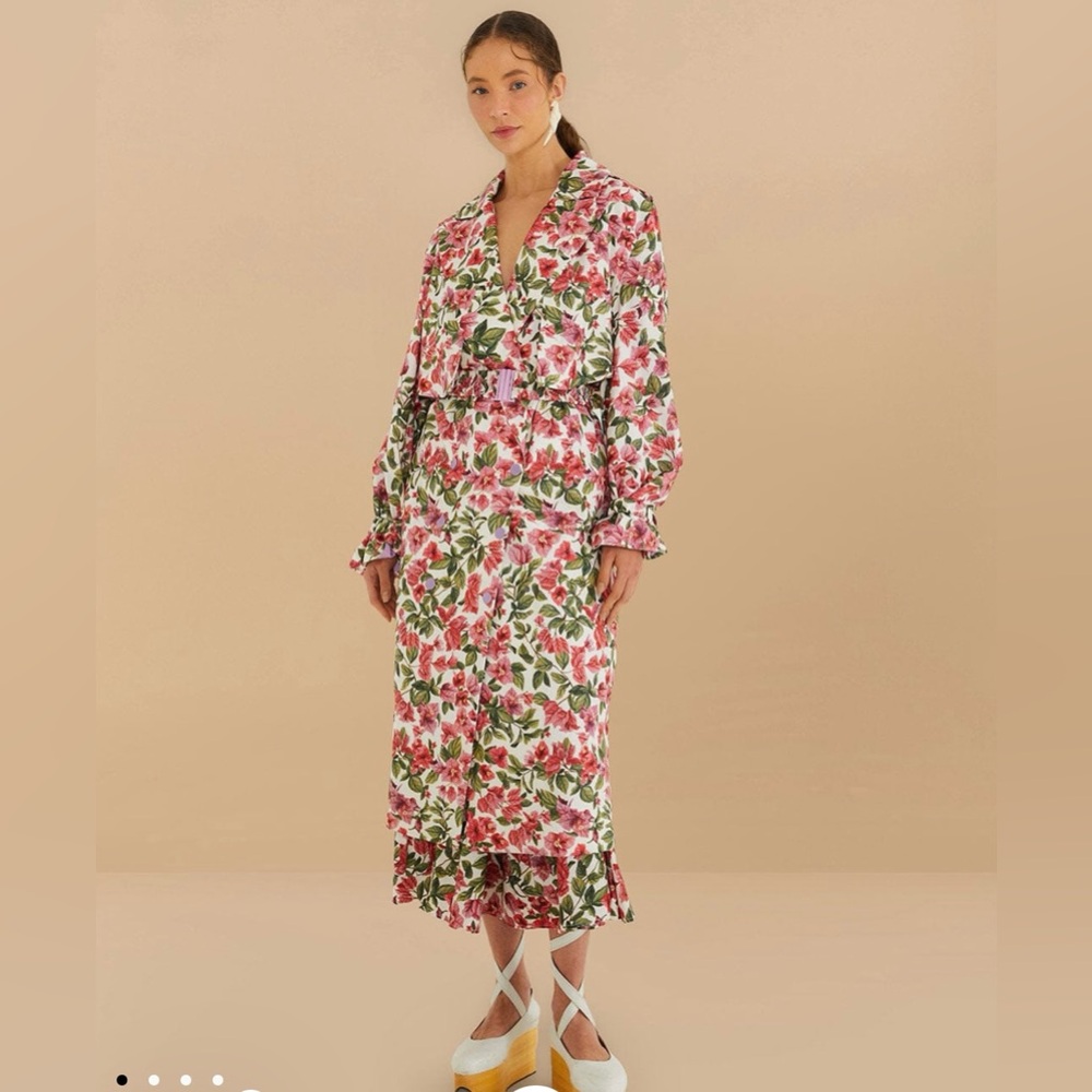 FARM Rio Halftone Pink Bouganvillea Oversized Trench Coat